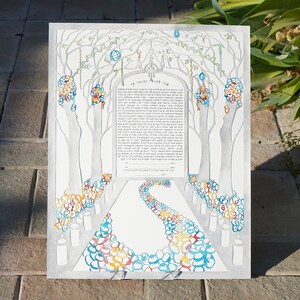 Pasillo del País de las Maravillas - Ketubah pintado con acuarela personalizada