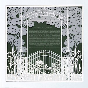 Versión Forest Gateway Square - Ketubah cortado en papel de triple capa