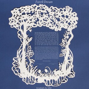 Sueño del bosque - Ketubah con corte de papel de forma irregular