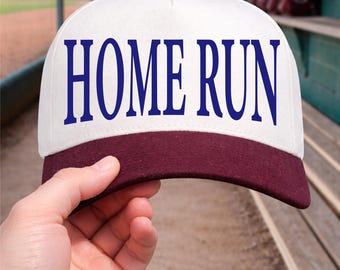 Vintage "Home Run" Baseball Hat – Puff Embroidery Bill Design