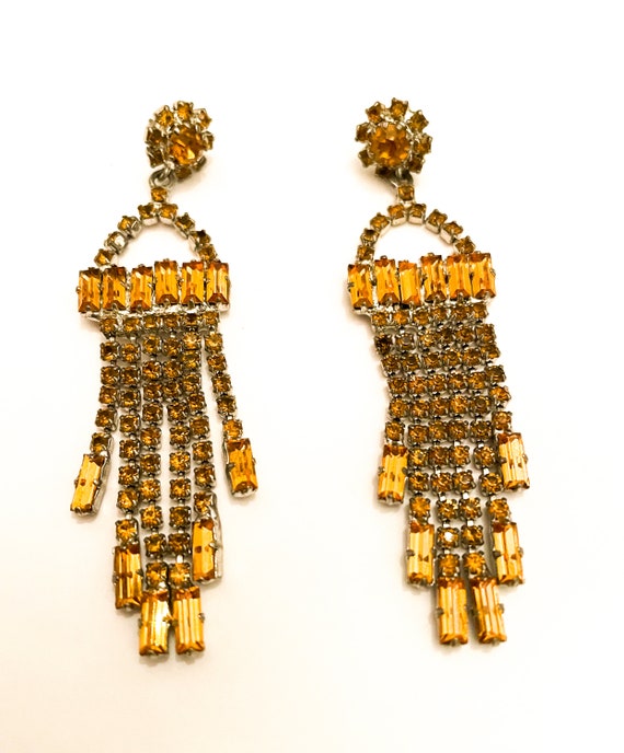 Yellow rhinestone dangle earrings 