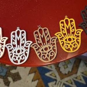 Intricate Hamsa Hand Earrings with Eye and Beautiful motifs  - Personalized and Customizable
