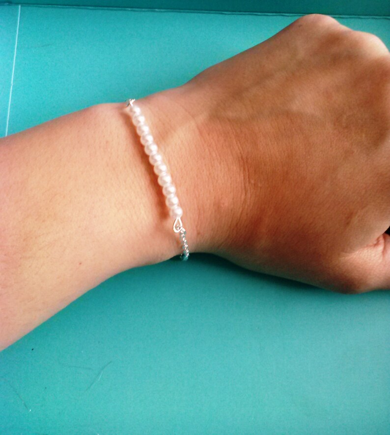 Faux pearl bracelet with silver chain Etsy