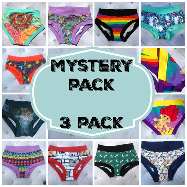 3 Piece Mystery Pack, Briefs Boyshort Thong, Womens Underwear, Womens Panties, Sexy Lingerie, Custom Scrundie, Value Pack