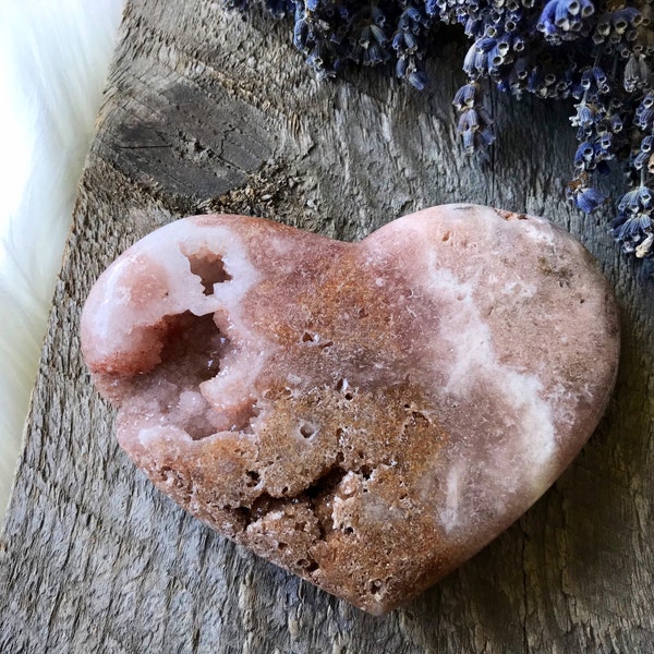 Pink Amethyst Heart Carving/ Druzy Pockets/ Brazil