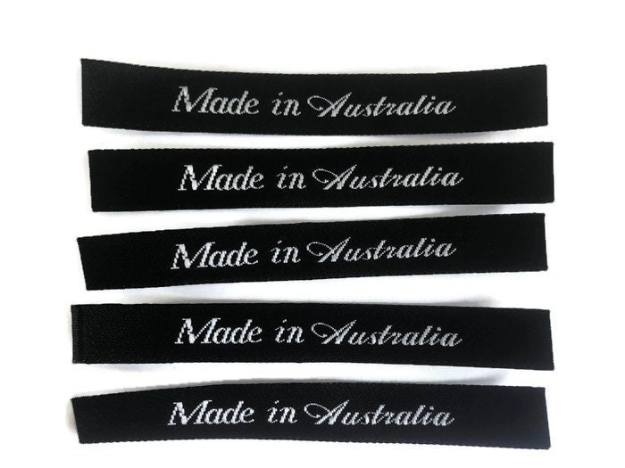 Made in Australia sew-in Woven Clothing Garment Label Cut and Sealed Satin Label Clothing Accessories Woven Labels / Woven Tags
