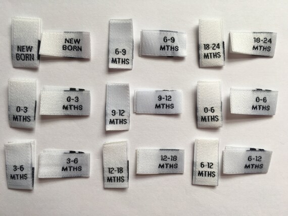 Baby White Woven Size Pips Labels New Born 0 3 3 6 6 9 9 12 12 18 0