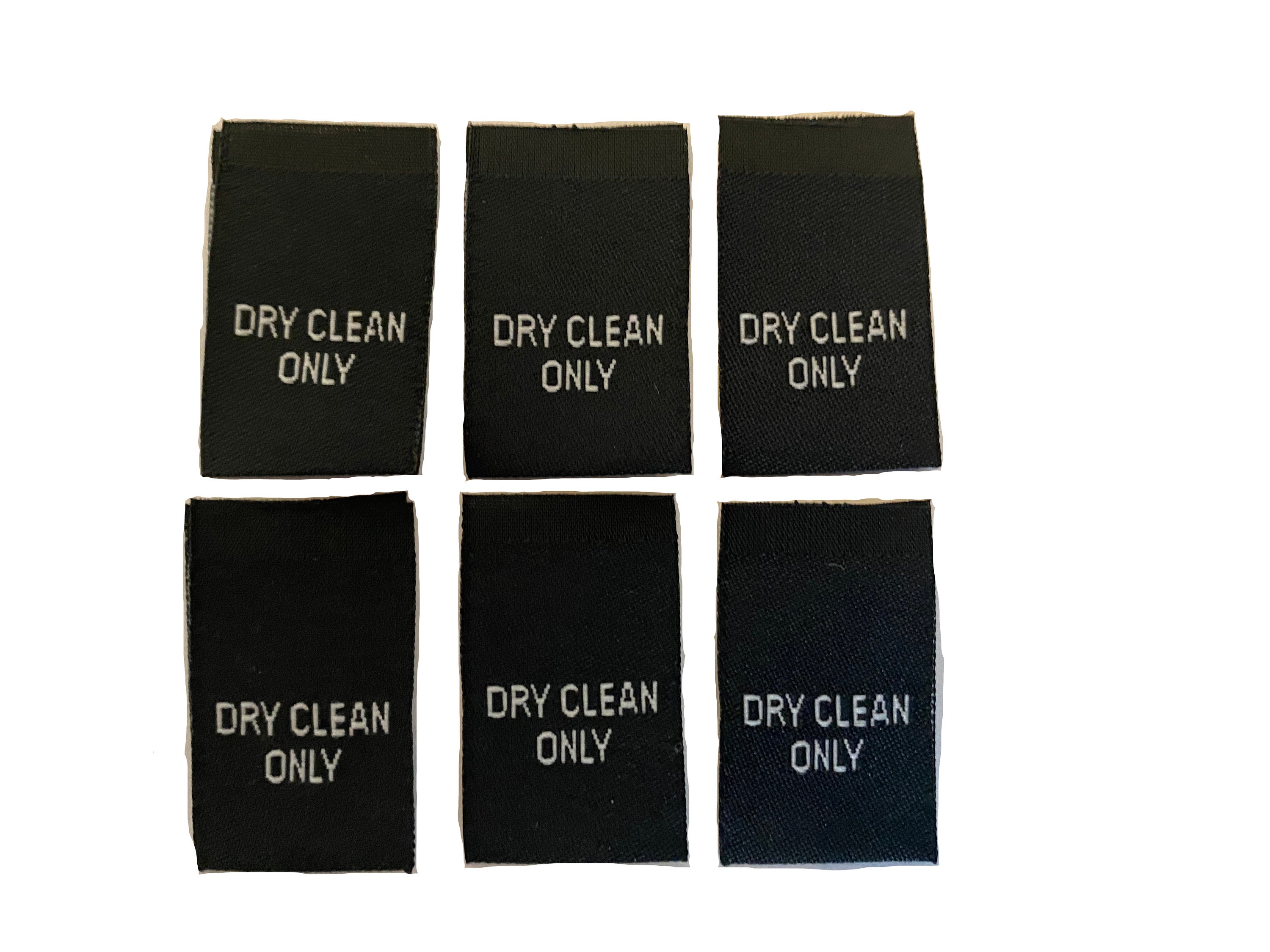 Black Woven Dry Clean Only Care Labels Clothing Garment Accessories Labels Cut and Loop Folded ...