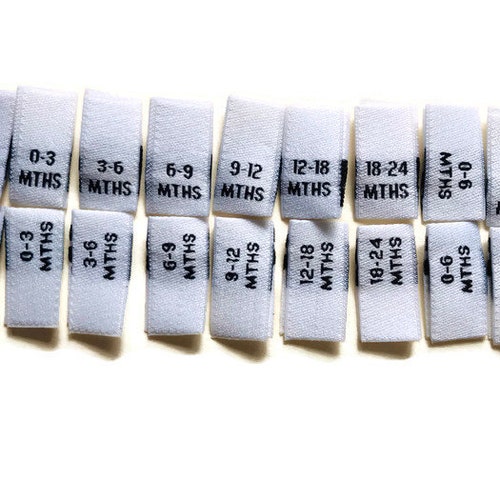 Baby WHITE Woven Size Pips Labels New Born 0-3 3-6 6-9 9-12 12-18 0-6 6-12 18-24 Months Clothing Labels Size Tabs Size Tags