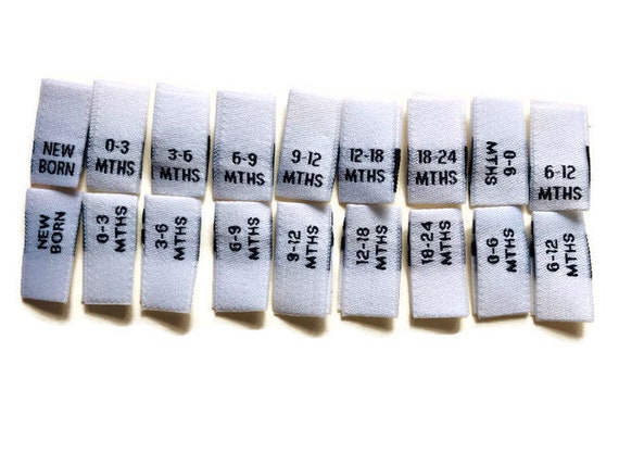 Baby WHITE Woven Size Pips Labels New Born 0-3 3-6 6-9 9-12 - Etsy