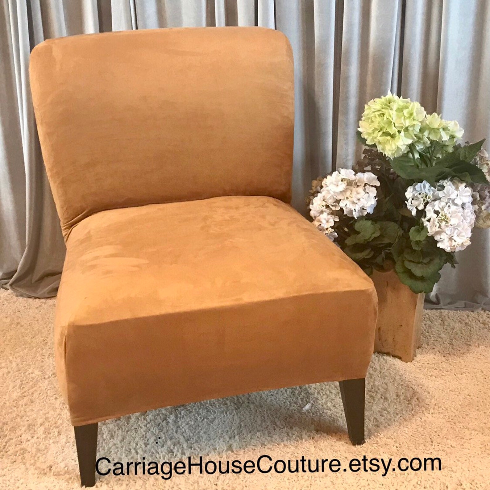 Slipcover Gold Suede Stretch Chair Cover for Armless Chair Etsy