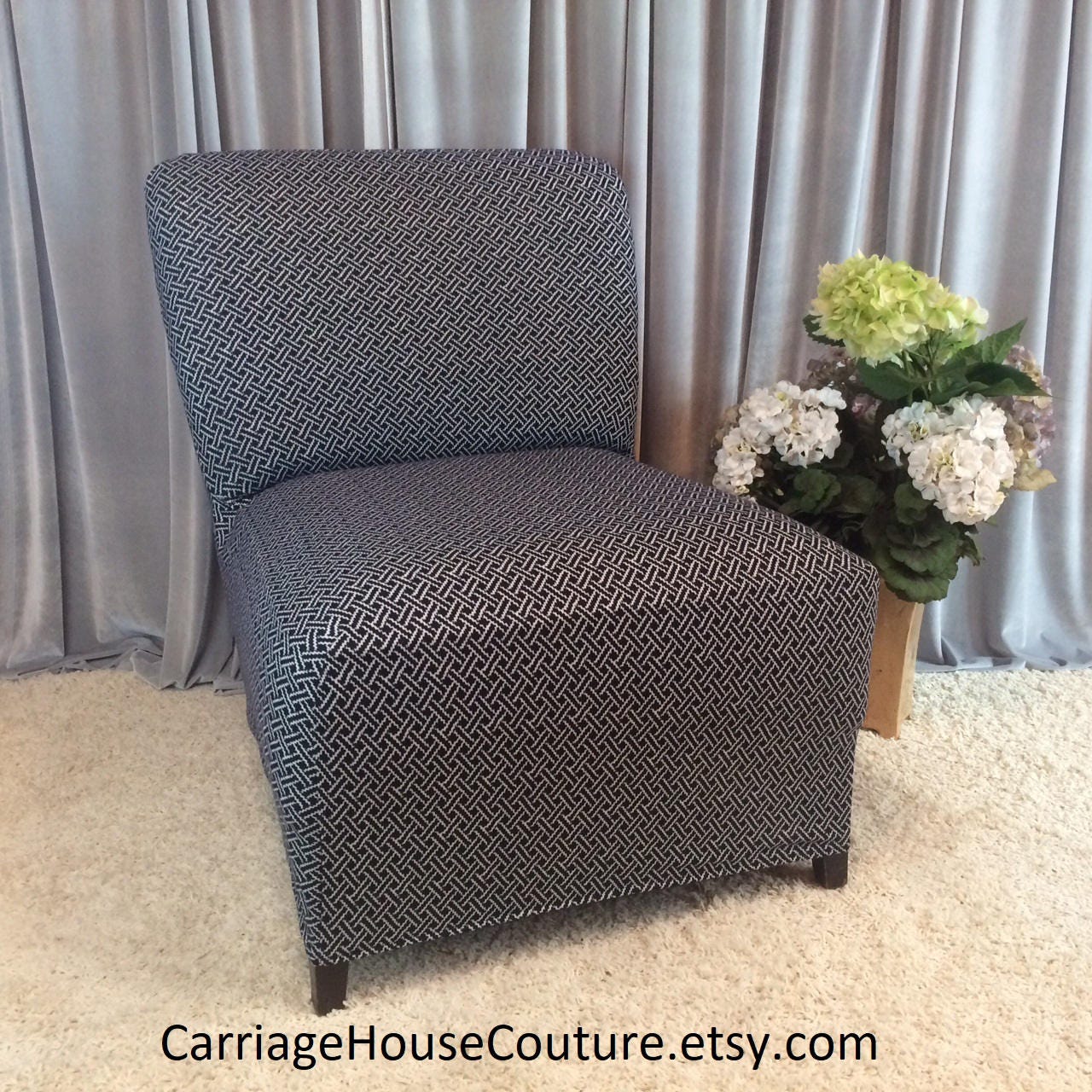 Slipcover Black & White Weave Stretch Chair Cover for Armless Etsy
