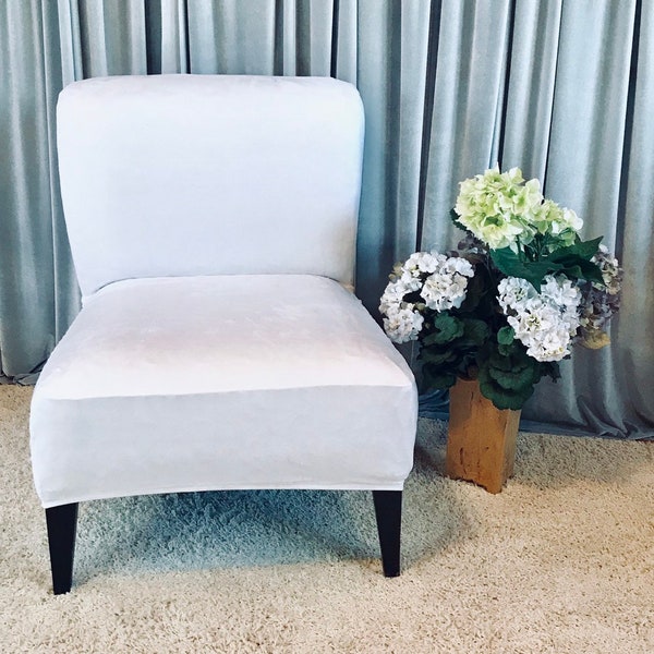 Slipcover White Suede Chair Cover for Armless Chair, Slipper Chair, Armless Accent Chair, Parsons Chair, Side Chair, Accent Chair