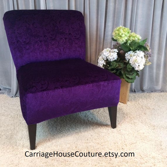 Plum Purple Embossed Velvet Slipcover Chair Cover for Armless Etsy
