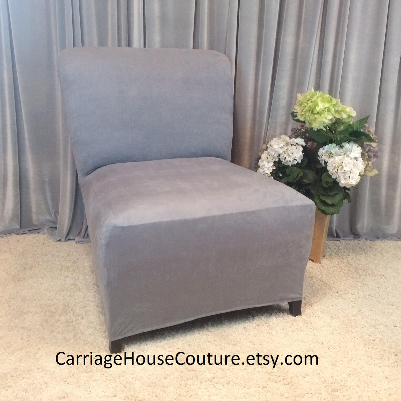 Slipcover Light Gray Suede Chair Cover for Armless Chair Slipper Chair Armless Accent Chair Parsons Chair Side Chair Many Colors Etsy UK