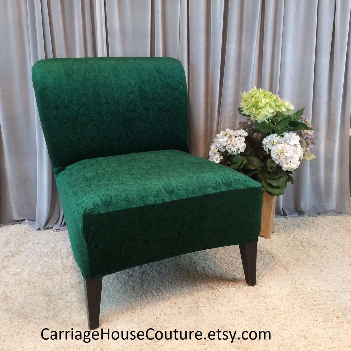 Emerald Green Embossed Velvet Slipcover Chair Cover for Etsy