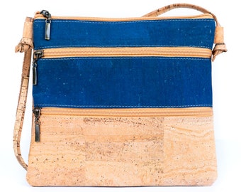 Blue & Natural Cork Crossbody Bag / Vegan Friendly / Vegan Handbag