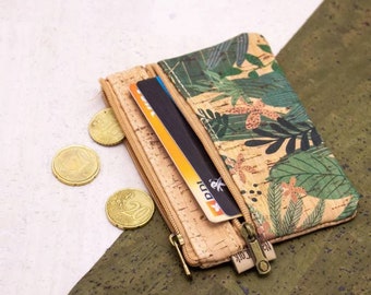 Green Leaves/Plants Patterned Cork Coin Purse / Vegan Wallet / Vegan Friendly