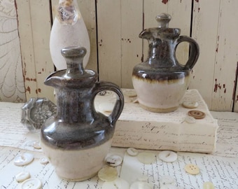 Vintage Stoneware Pitchers - Set of 2 - Primitive Farmhouse Kitchen Decor