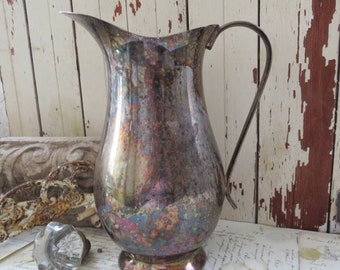 Vintage Silver Plate Water Pitcher - The Sheffield Silver Company - Antique Silver - Country French Shabby Chic Cottage Kitchen Decor