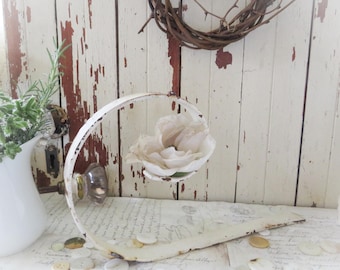 Vintage Chippy White Metal Gate Salvage - Rustic Farmhouse Shelf Sitter