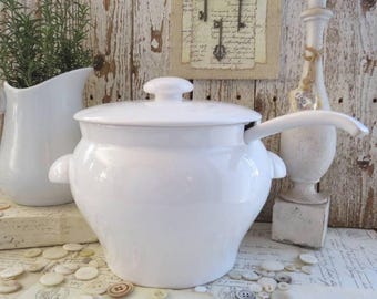 Vintage Ironstone Soup Tureen with Ladle: French Country Kitchen Decor