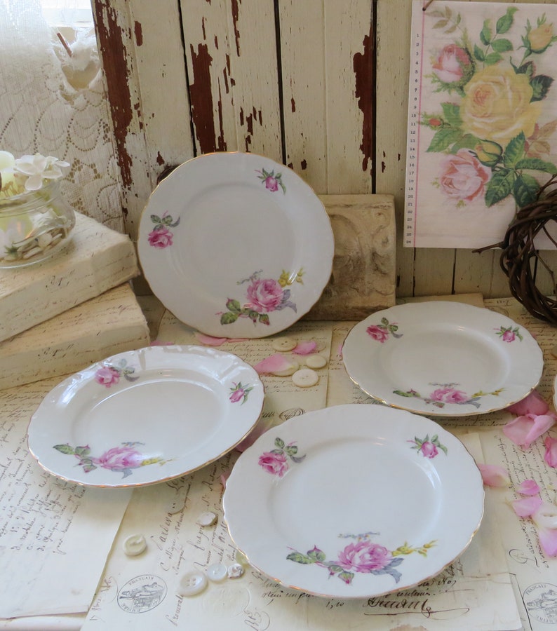 Vintage Rose Dessert Plates Set of 4 Lovely Antique Ironstone image 2