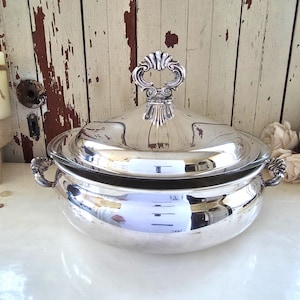 Vintage Silver Plate Casserole Serving Chaffing Dish - Dining Wedding Table Decor