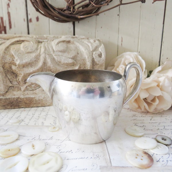 Vintage Silver Plate Creamer - Silver on Copper - French Country, Farmhouse, Shabby Chic Cottage, Paris Apartment Style Kitchen Home Decor