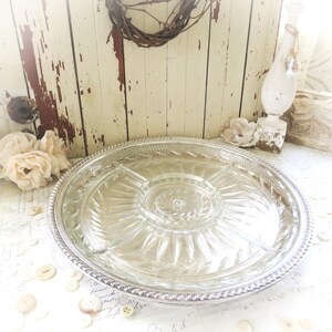 Silver Plate Tray with Heavy Glass Insert, Party Serving Tray. French Country Farmhouse Shabby Chic Cottage Paris Apartment Style Home Decor