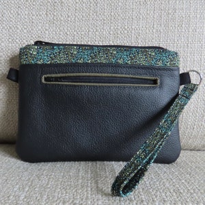 Black Leather Clutch with Fabric Accents