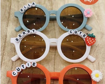 Personalized Charm Sunglasses with Custom Name| Toddler, Baby, Flower Girl Sunglasses |UV400| Unique Girl Birthday Gift | Pastel Kids Shades