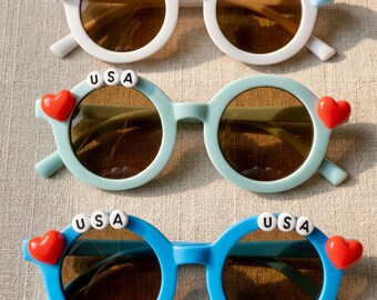 Personalized Toddler Sunglasses with Name, Fourth of July, Team USA, Patriotic, UV Protection, Birthday Party, Beach Vacation, Americana