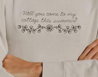 Geborduurd Cottagecore-sweater: "Kom je deze zomer naar My Cottage?"