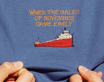 SS Edmund Fitzgerald geborduurd sweatshirt | Cadeau maritieme geschiedenis Great Lakes | Nautisch scheepswrak met ronde hals | Cadeau voor vader echtgenoot mannen