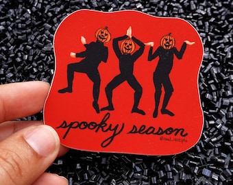 Spooky Season Sticker - Pumpkin Head Graveyard Dancer Halloween Meme Orange Decal - Dark Humor Creepy October Fall Funny Gift