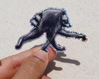 Adesivo glitterato Jimothy realizzato da un ARTISTA UMANO! Divertente adesivo virale con animale - Procione a spina corta - Procione spazzino - Simpatico regalo illustrato