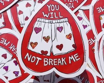 You Will Not Break Me Red Glitter Heart Boxers Vinyl Sticker - Handmade LitRPG Fantasy Gaming Decal Illustrated by a REAL HUMAN! Book Gift