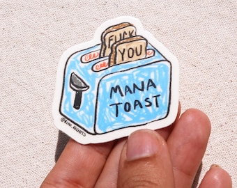 Mana Toaster - Mana Bread Toast Vinyl Sticker - Handmade LitRPG Fantasy Gaming Decal Illustrated by a REAL HUMAN! Funny Sarcastic Gift Humor