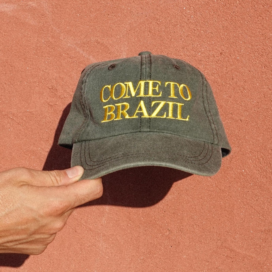 Come to Brazil Embroidered Hat – Funny Gen Z Meme Green Hat