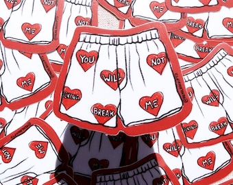You Will Not Break Me Red Heart Boxers Vinyl Sticker - Handmade LitRPG Fantasy Gaming Decal Illustrated by a REAL HUMAN! Funny Book Gift