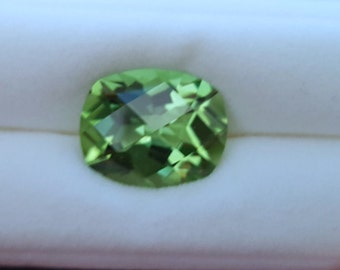 6.41 Carat Mint Pakistani Peridot Custom Checkerboard Top Cushion, Rare!