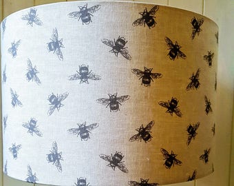 Abat-jour Abeilles en lin naturel fait main - petit, moyen, grand - pouvant s'adapter au plafond ou au pied de lampe
