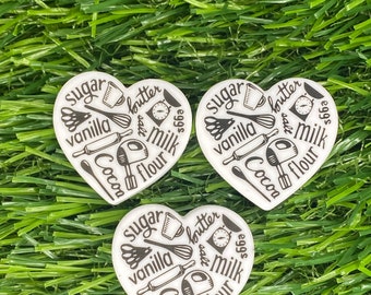 Printed Hearts Baking themed printed silicone focal bead