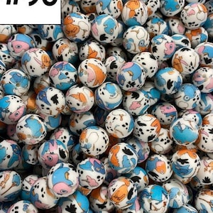 Item #96 10 count 15 mm Dino Printed Round Silicone Beads