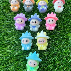 1244 Fuzzy Labooboo Doll Wearing Hat Silicone Focal Bead Random colors