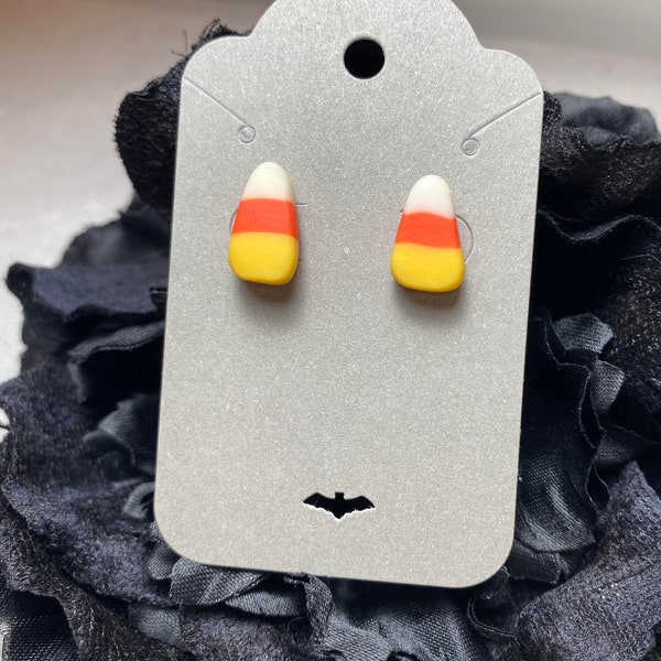 Handmade Clay Candy Corn Stud Earrings, Posts, Handcrafted and Spooky, Halloween Jewelry, Autumn Accessories, Hypoallergenic