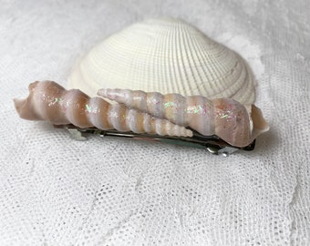 Simple Auger Spiral Shell Hair Clip Barrette, 3 Inch Clip, Sparkling Glitter, Nautical Hair Accessory, Handmade, Mermaid