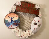 Handmade Horror Inspired Creepy Wreath, Hand Painted, Wired Securely, Halloween Gothic Decorations, Horror Movie Fanatics