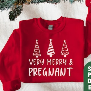 Very Merry and Pregnant Svg, Christmas Pregnancy Announcement Shirt Svg, Christmas Baby Shower, The More The Merrier Svg, Bumpin Around Tree